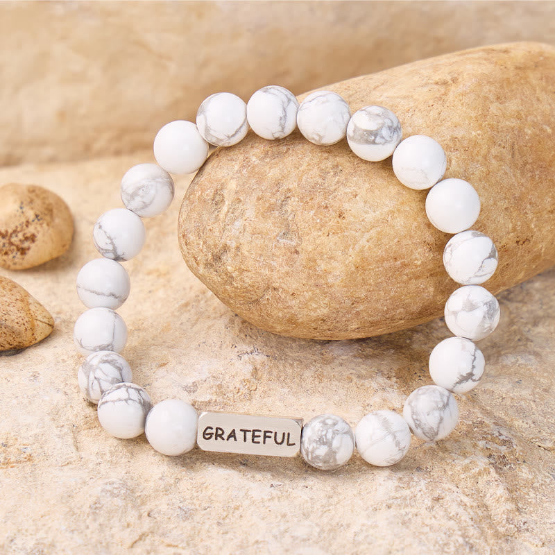 FuAttract Calm Communication & Emotional Balance White Turquoise Grateful Engraved Bracelet Jewelry Gift - Men (18-19cm) - image 0