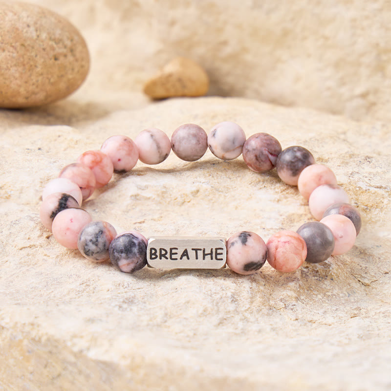 FuAttract Emotional Balance & Confidence & Calm Pink Zebra Jasper Breathe Engraved Beaded Bracelet - image 1