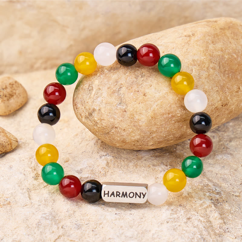 FuAttract Balance & Stability Multi Color Agate Harmony Engraved Bracelet - Men (18-19cm) - image 0