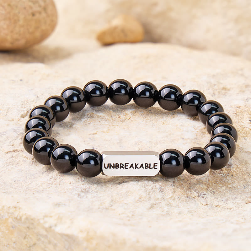 FuAttract Strength & Self Control Black Onyx Unbreakable Engraved Beaded Bracelet - Men (18-19cm) - image 0