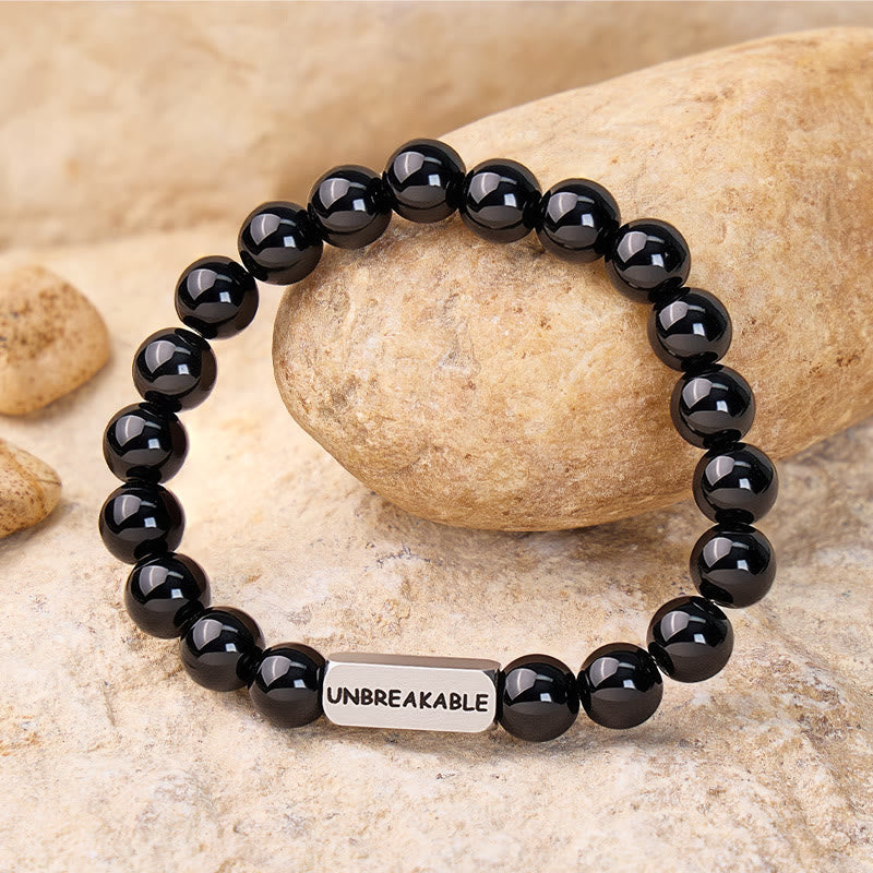 FuAttract Strength & Self Control Black Onyx Unbreakable Engraved Beaded Bracelet - image 1