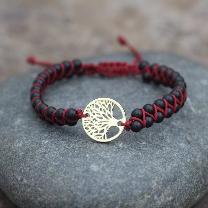 FuAttract Growth Balance & Connection Handmade Woven Tree of Life Bohemian Bracelet - Black Frosted Stone - Golden - image 10