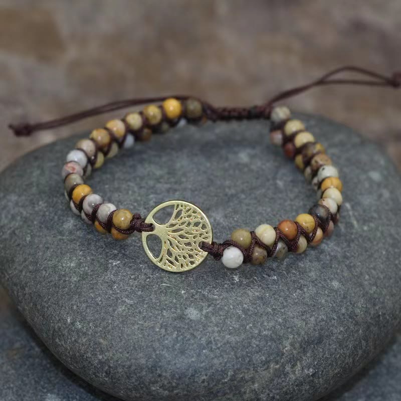 FuAttract Growth Balance & Connection Handmade Woven Tree of Life Bohemian Bracelet - Crazy Lace Agate - Golden - image 16