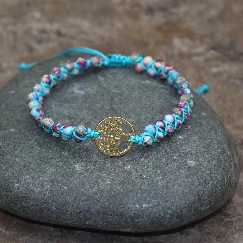 FuAttract Growth Balance & Connection Handmade Woven Tree of Life Bohemian Bracelet - Purple Flower Blue Line - Golden - image 23