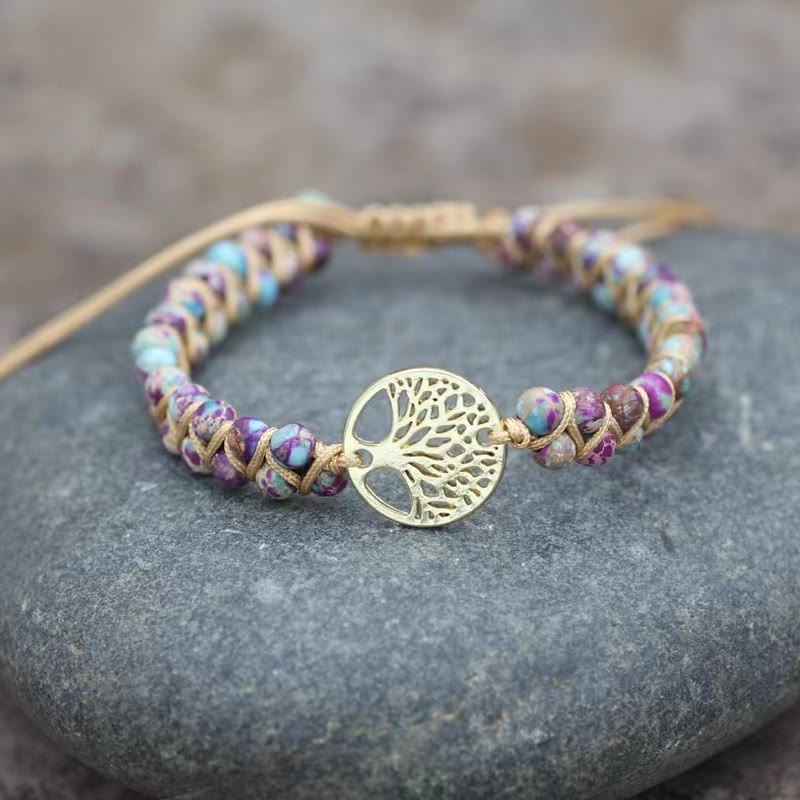 FuAttract Growth Balance & Connection Handmade Woven Tree of Life Bohemian Bracelet - Purple Flower - Golden - image 24
