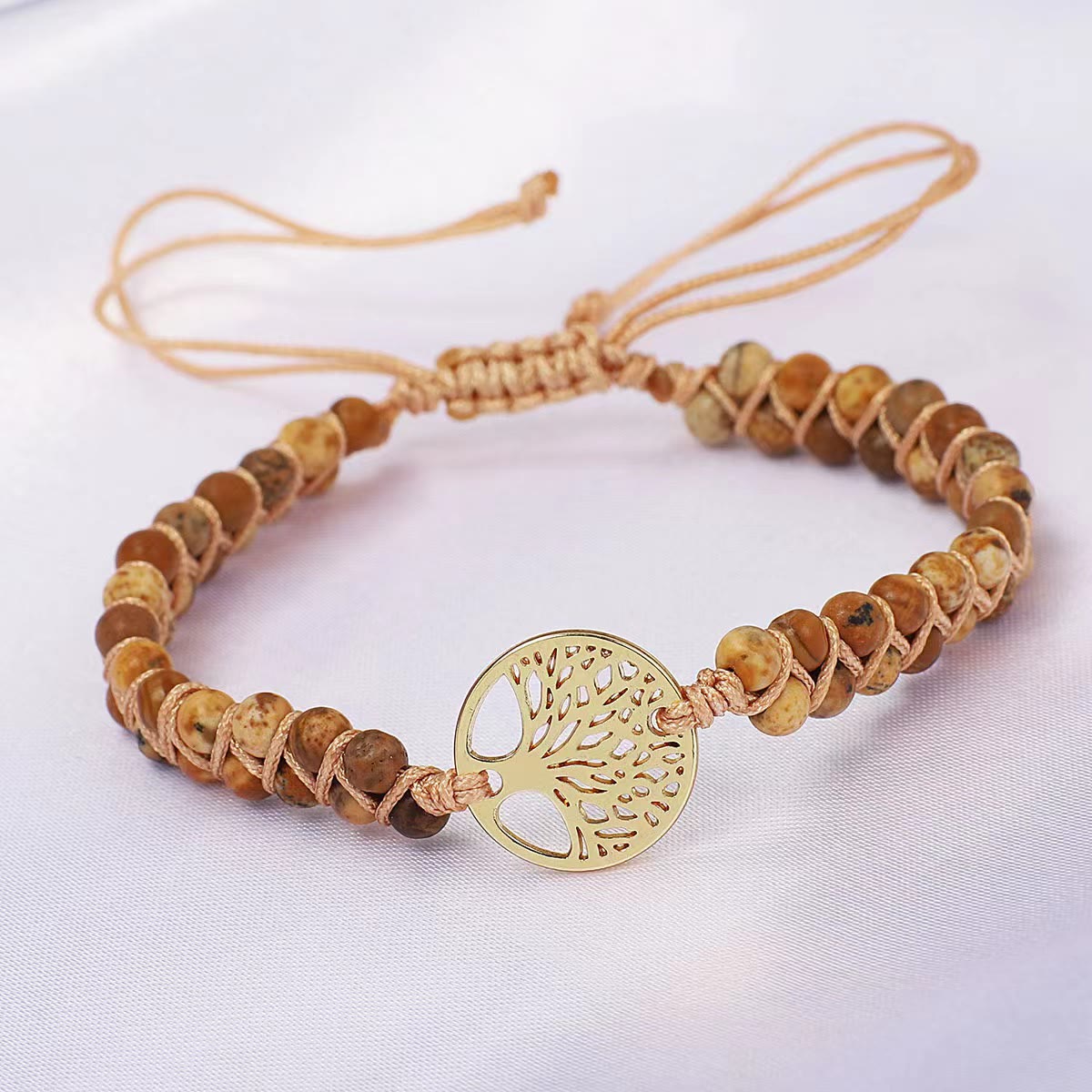 FuAttract Growth Balance & Connection Handmade Woven Tree of Life Bohemian Bracelet - Picture Jasper - Golden - image 28