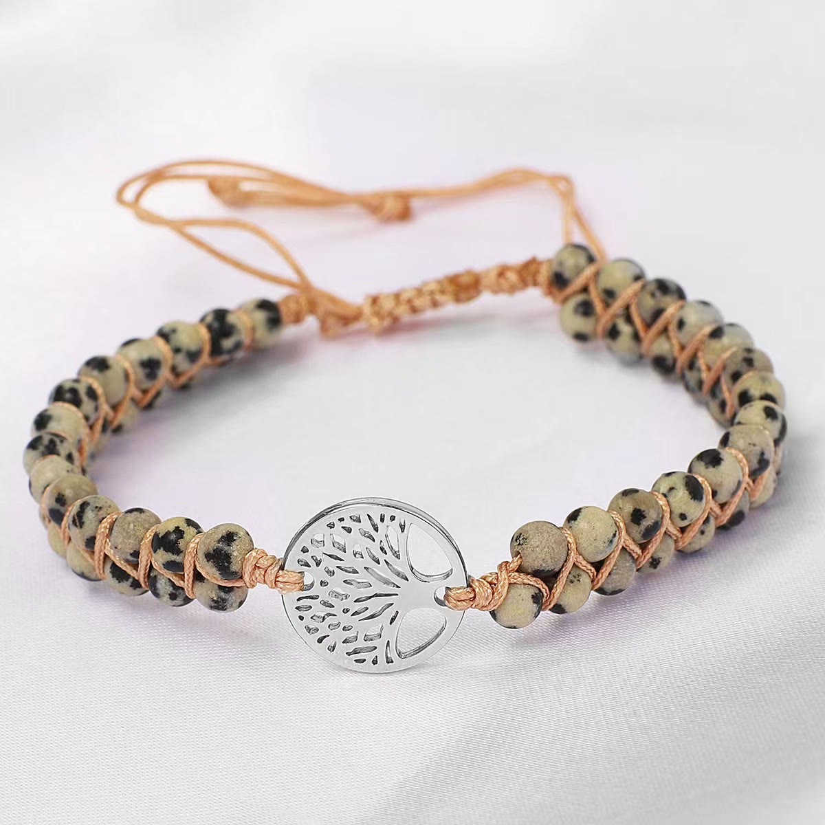FuAttract Growth Balance & Connection Handmade Woven Tree of Life Bohemian Bracelet - Dalmatian Jasper - Silver - image 34