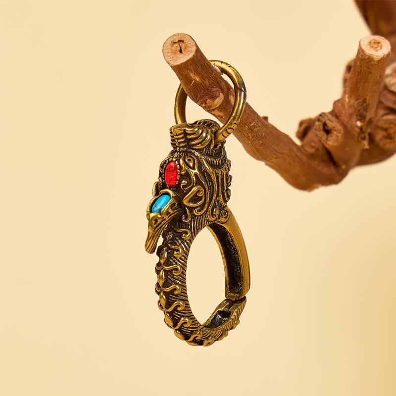 FuAttract Wealth Protection & Prosperity Vintage Brass Pixiu Belt Hook Keychain - image 3