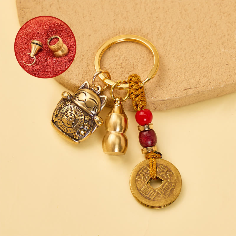FuAttract Luck Prosperity & Protection Brass Maneki Neko Cat Keychain - Brass - image 0