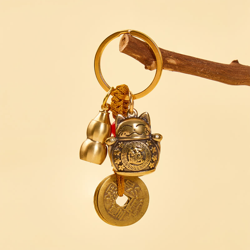 FuAttract Luck Prosperity & Protection Brass Maneki Neko Cat Keychain - image 2