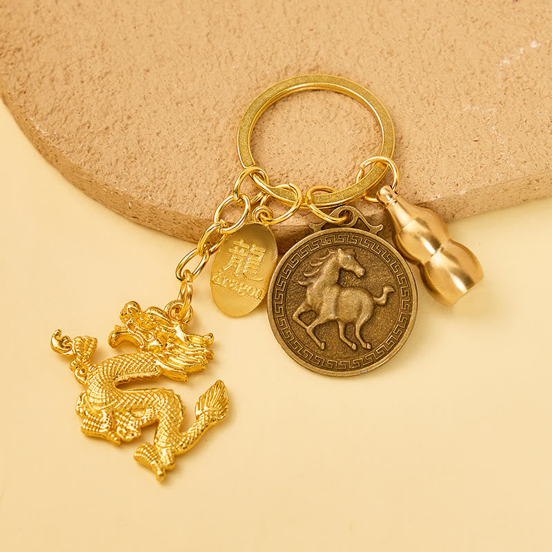 FuAttract Luck Protection & Prosperity Brass Chinese Zodiac Round Plaque Keychain - Horse - image 0