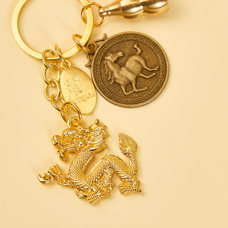 FuAttract Luck Protection & Prosperity Brass Chinese Zodiac Round Plaque Keychain - image 1