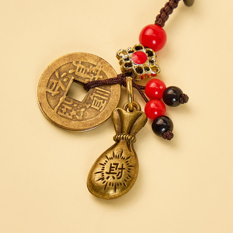 FuAttract Wealth Luck & Protection Brass Keychain with Five Emperor Coins and Fortune Money Bag - image 1