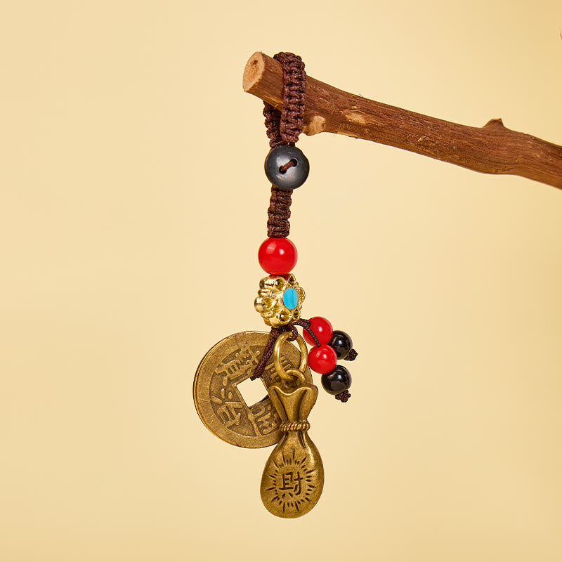FuAttract Wealth Luck & Protection Brass Keychain with Five Emperor Coins and Fortune Money Bag - image 2
