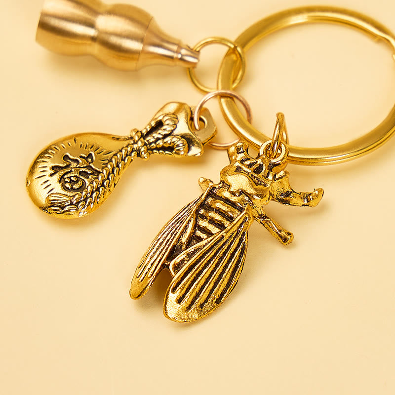 FuAttract Wealth Luck & Prosperity Brass Golden Cicada Fortune Bag Calabash Keychain - image 1