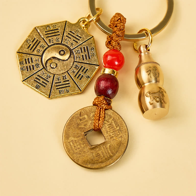 FuAttract Protection Luck & Harmony Brass Chinese Zodiac Calabash Keychain - image 1