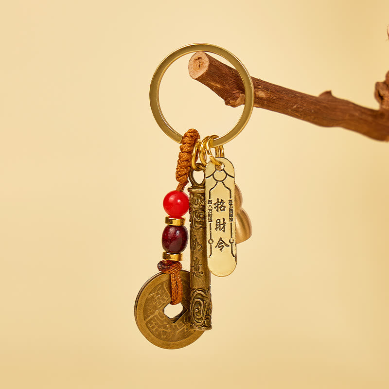 FuAttract Wealth Luck & Protection Ruyi Golden Cudgel Wealth Token Keychain With Five Emperor Coins And Calabash - image 2