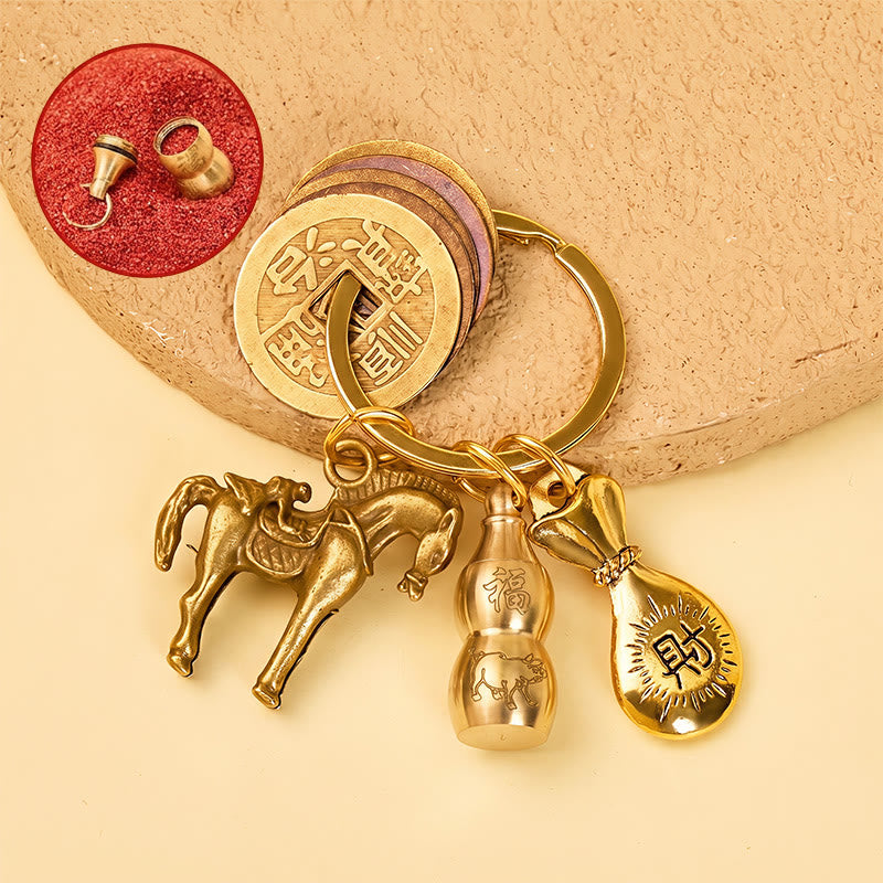 FuAttract Luck Prosperity & Protection Antique Brass Chinese Zodiac Fu Calabash Keychain - Pig - image 11