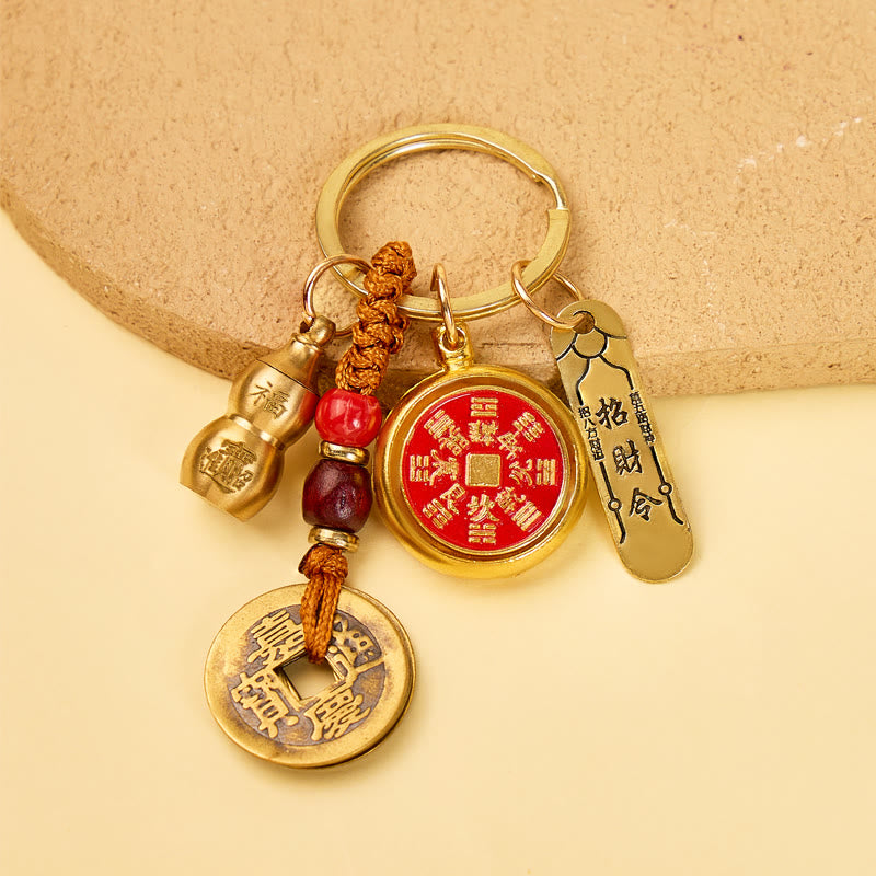 FuAttract Protection & Peace Brass Shan Gui Spinning Five Emperor Coins Calabash Keychain - Wealth Token - image 4