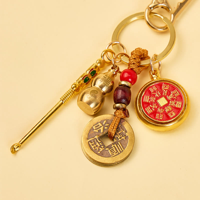 FuAttract Protection & Peace Brass Shan Gui Spinning Five Emperor Coins Calabash Keychain - image 1