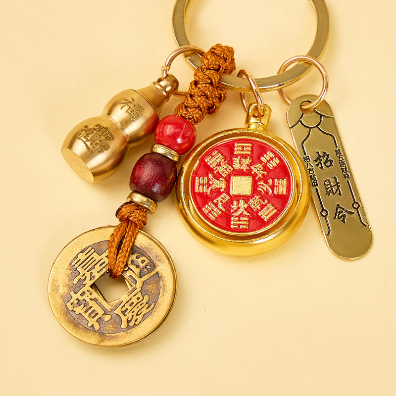 FuAttract Protection & Peace Brass Shan Gui Spinning Five Emperor Coins Calabash Keychain - image 5