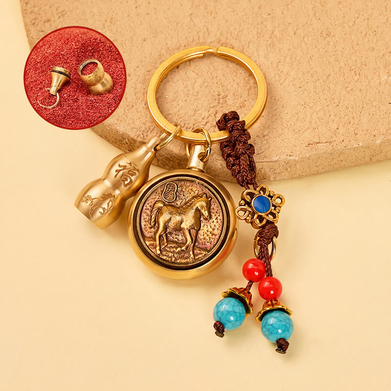 FuAttract Wealth Fortune Pixiu Chinese Zodiac Calabash Cinnabar Brass Keychain - Horse - image 6