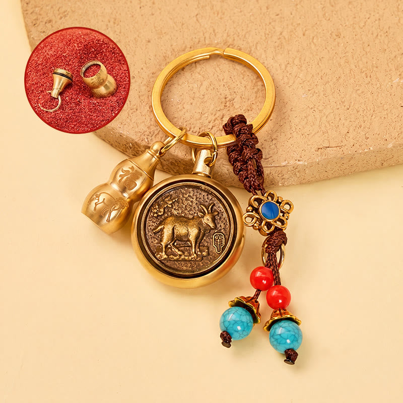 FuAttract Wealth Fortune Pixiu Chinese Zodiac Calabash Cinnabar Brass Keychain - Goat - image 7