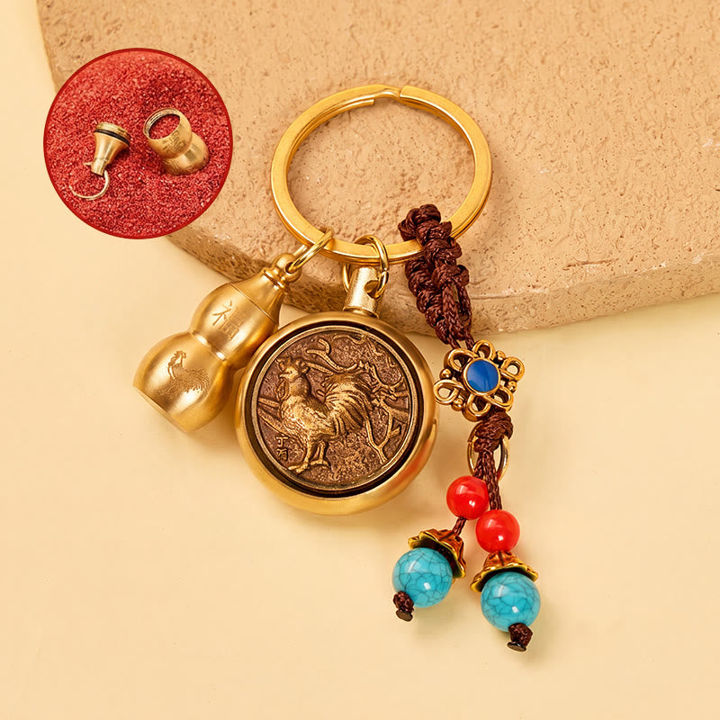 FuAttract Wealth Fortune Pixiu Chinese Zodiac Calabash Cinnabar Brass Keychain - Rooster - image 9