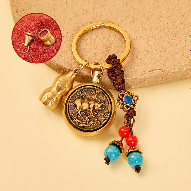FuAttract Wealth Fortune Pixiu Chinese Zodiac Calabash Cinnabar Brass Keychain - Pig - image 11