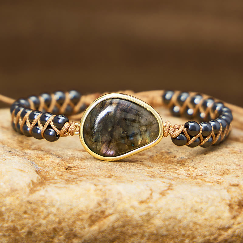 FuAttract Intuition Protection & Balance Natural Labradorite Oval Woven Bracelet - image 2