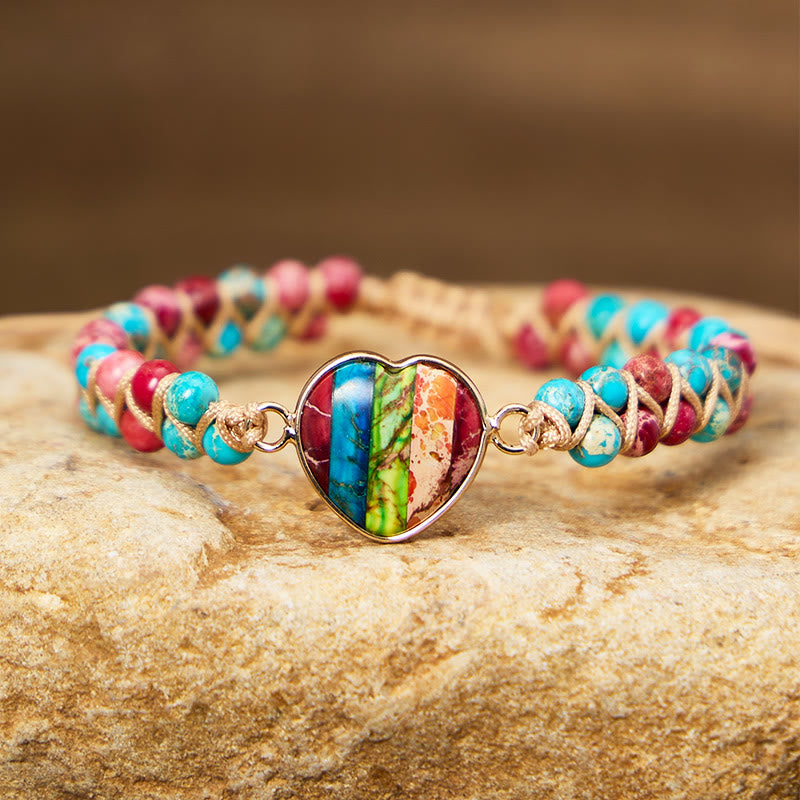 FuAttract Love Harmony & Emotional Balance Natural Rainbow Emperor Stone Heart Bracelet - Vertical Rainbow Blue - image 0