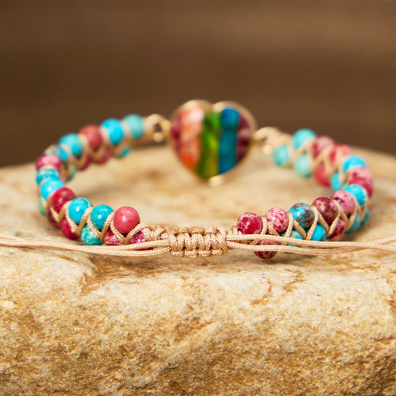 FuAttract Love Harmony & Emotional Balance Natural Rainbow Emperor Stone Heart Bracelet - image 3