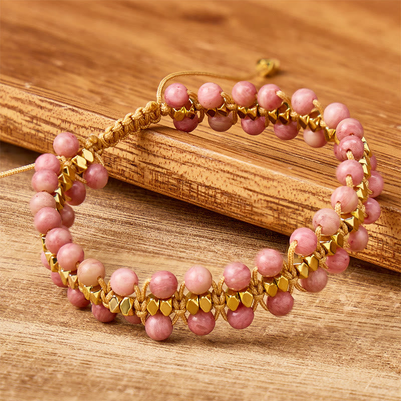 FuAttract Love Confidence & Emotional Balance Natural Rhodonite Wrap Gold Bead Bracelet - image 2