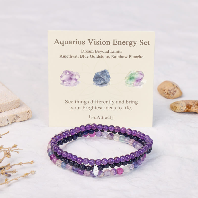 FuAttract Creativity Clarity & Innovation Aquarius Zodiac Three Layer Crystal Beaded Bracelet - image 1