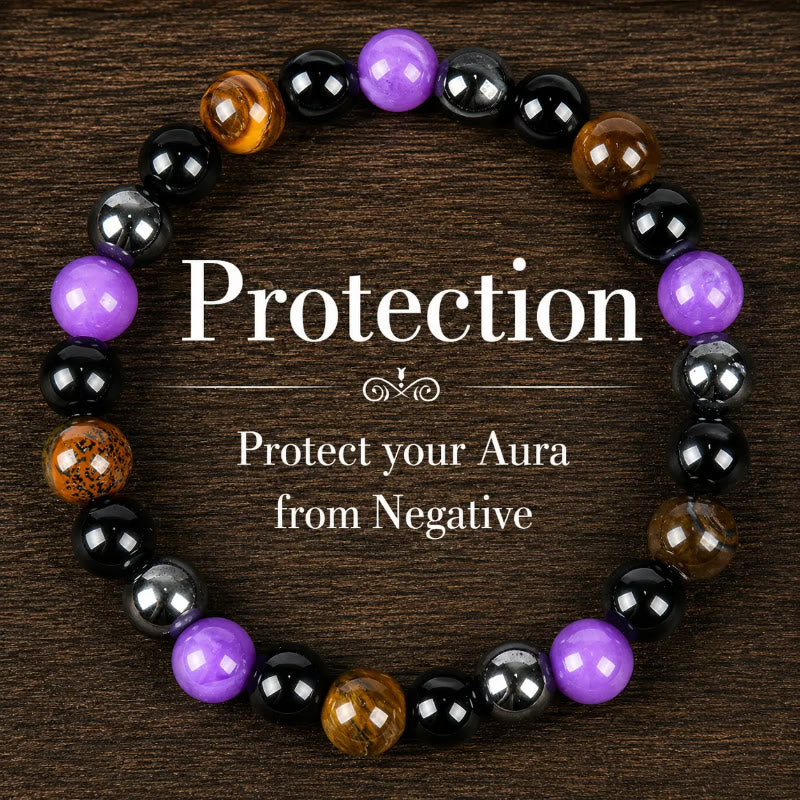 FuAttract Protection Strength & Confidence Tiger Eye Amethyst Healing Bracelet - Tiger Eye & Amethyst - image 0