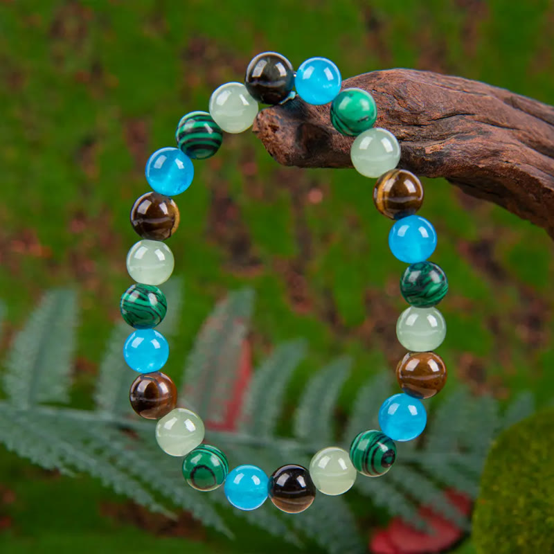FREE Today: Wealth Protection & Confidence Natural Tiger Eye Malachite Colorblock Beaded Bracelet - image 2