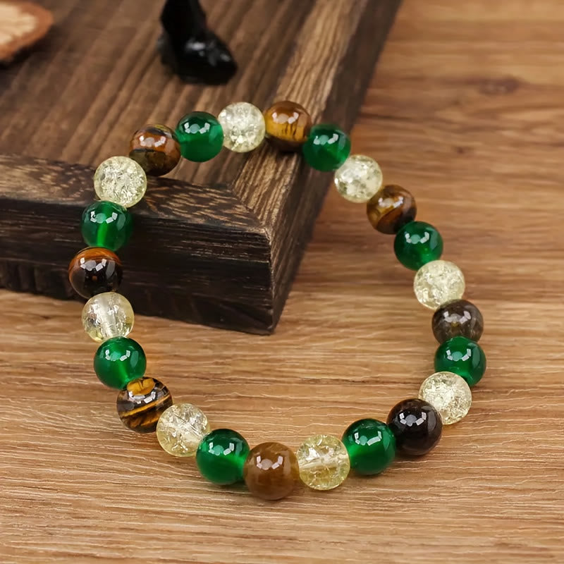 FuAttract Wealth Luck & Confidence Natural Tiger Eye Green Agate Crackle Beaded Bracelet - image 1