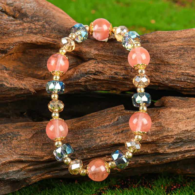 FuAttract Love Luck & Harmony Natural Strawberry Quartz Colorblock Charm Bracelet - image 2