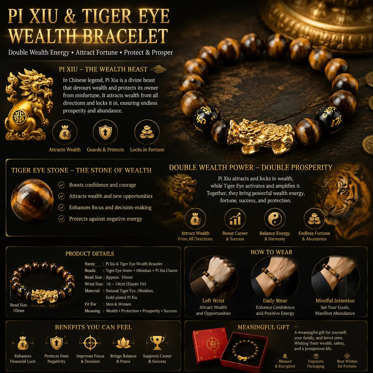 FREE Today: Protection Confidence & Wealth Tiger Eye Pixiu Crystal Healing Bracelet For Men - image 6