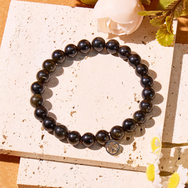 FuAttract Protection Wealth & Prosperity Golden Obsidian Bead Fu Symbol Charm Bracelet - image 2