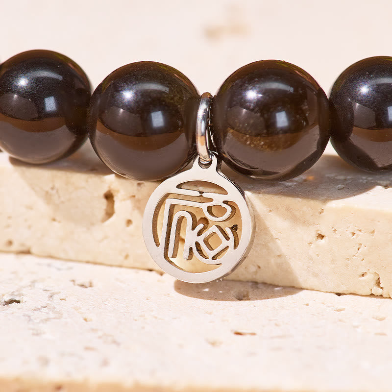 FuAttract Protection Wealth & Prosperity Golden Obsidian Bead Fu Symbol Charm Bracelet - image 5
