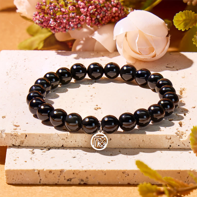 FuAttract Protection Grounding & Prosperity Black Obsidian Fu Pendant Bracelet - image 1