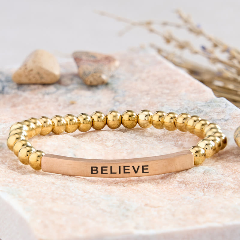 FuAttract Balance Confidence & Harmony Amazonite Stainless Steel Tube Believe Engraved Bracelet - Stainless Steel - Rose Gold - image 20