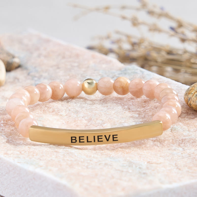 FuAttract Balance Confidence & Harmony Amazonite Stainless Steel Tube Believe Engraved Bracelet - Sunstone - Gold - image 31