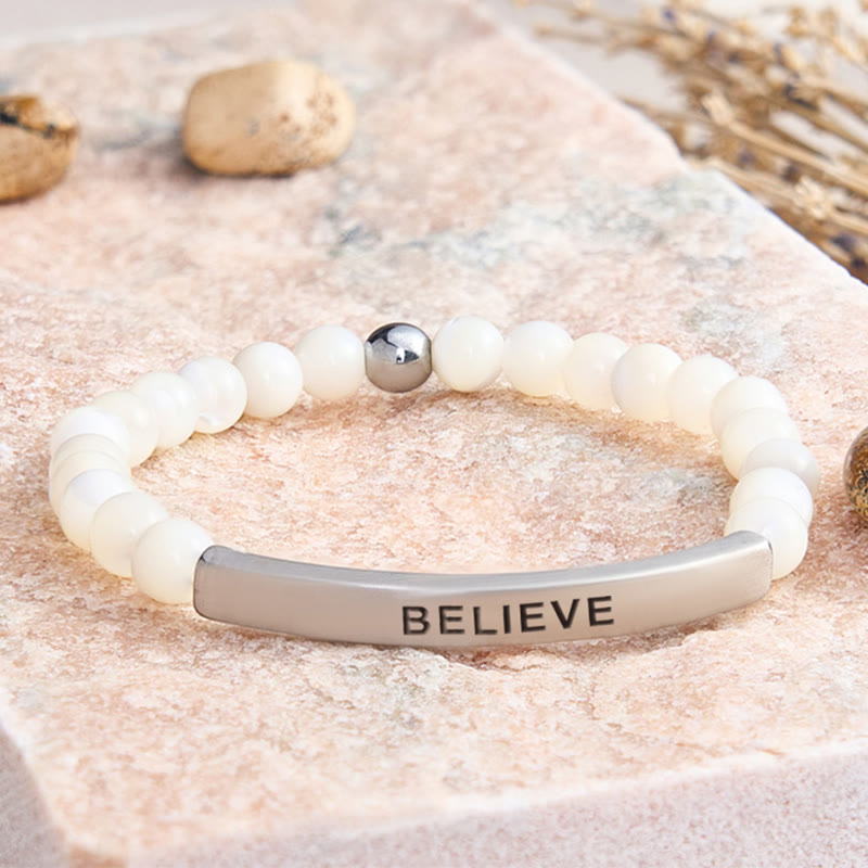 FuAttract Balance Confidence & Harmony Amazonite Stainless Steel Tube Believe Engraved Bracelet - Moonstone - Silver - image 38