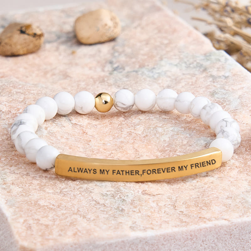 FuAttract Always My Father Forever My Friend Tiger Eye Tube Engraved Bracelet - White Turquoise - Gold - image 45