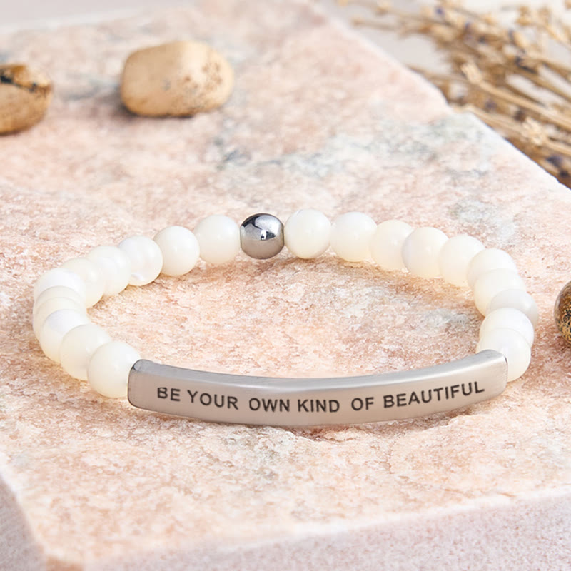 FuAttract Self Love & Confidence Bamboo Leaf Agate Tube Engraved Be Your Own Kind Of Beautiful Bracelet - Moonstone - Silver - image 39