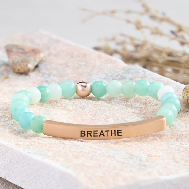 FuAttract Calm & Inner Peace Amethyst Tube Engraved Breathe Bracelet - Amazonite - Rose Gold - image 7