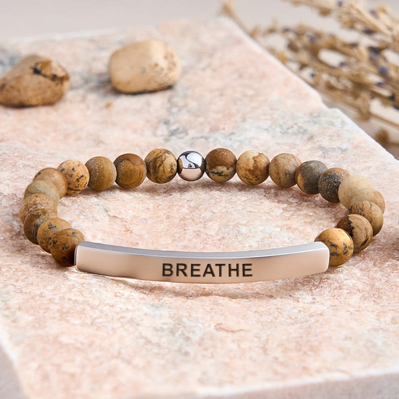 FuAttract Calm & Inner Peace Amethyst Tube Engraved Breathe Bracelet - Picture Jasper - Silver - image 44