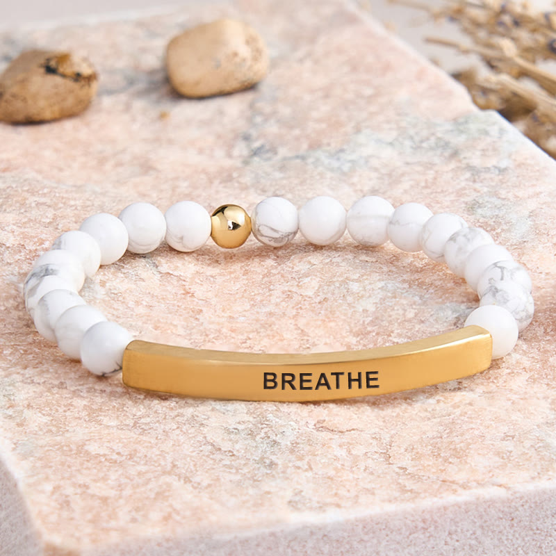 FuAttract Calm & Inner Peace Amethyst Tube Engraved Breathe Bracelet - White Turquoise - Gold - image 47